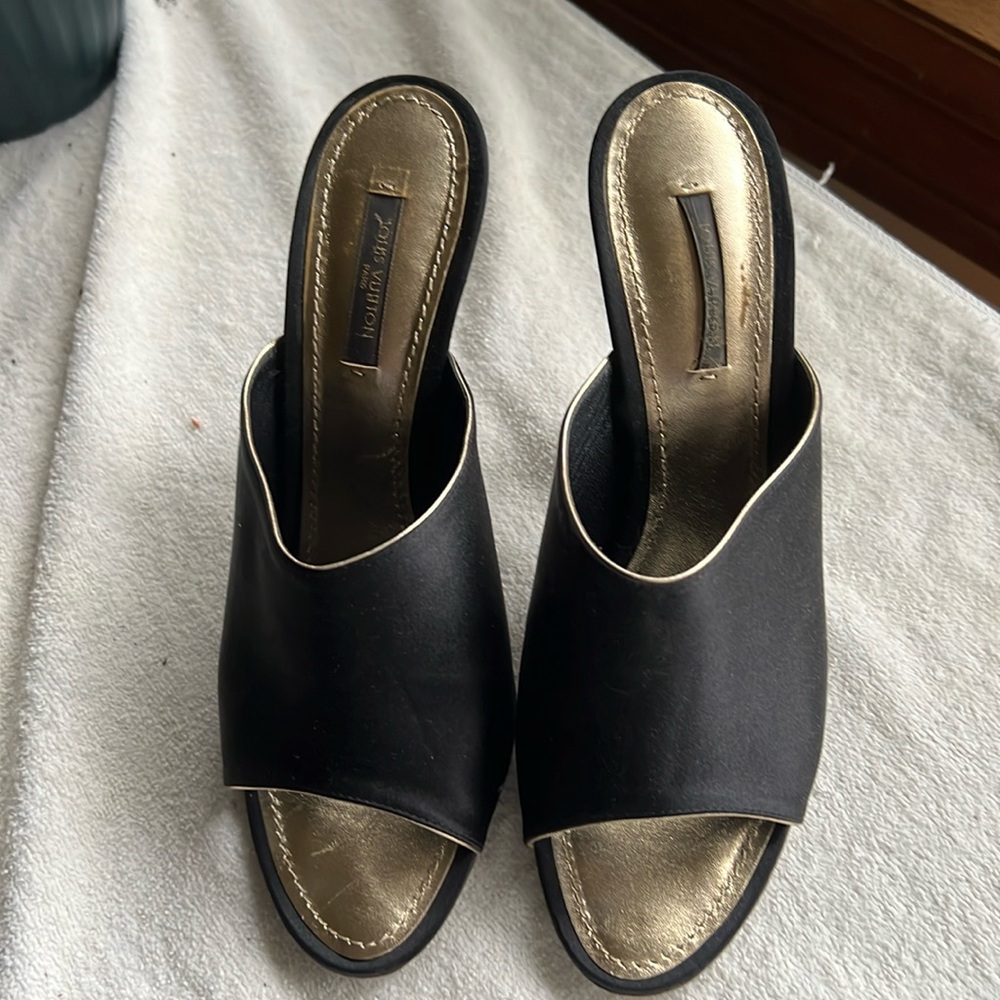 Louis Vuitton Black Satin Embellished Mule Heels